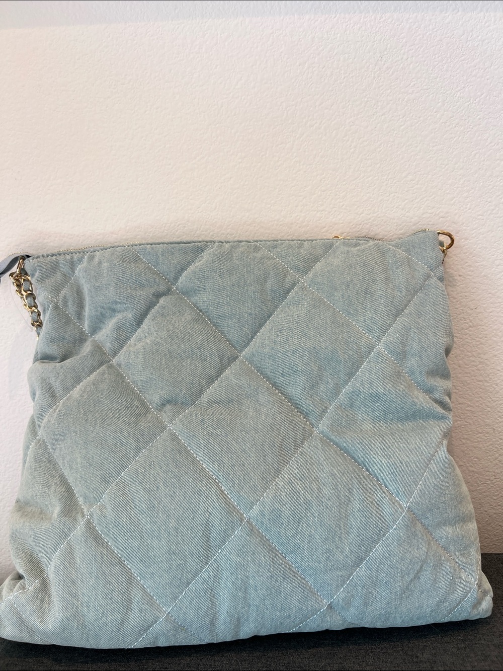 Quilted Light Blue Crossbody Bag with Chain Strap